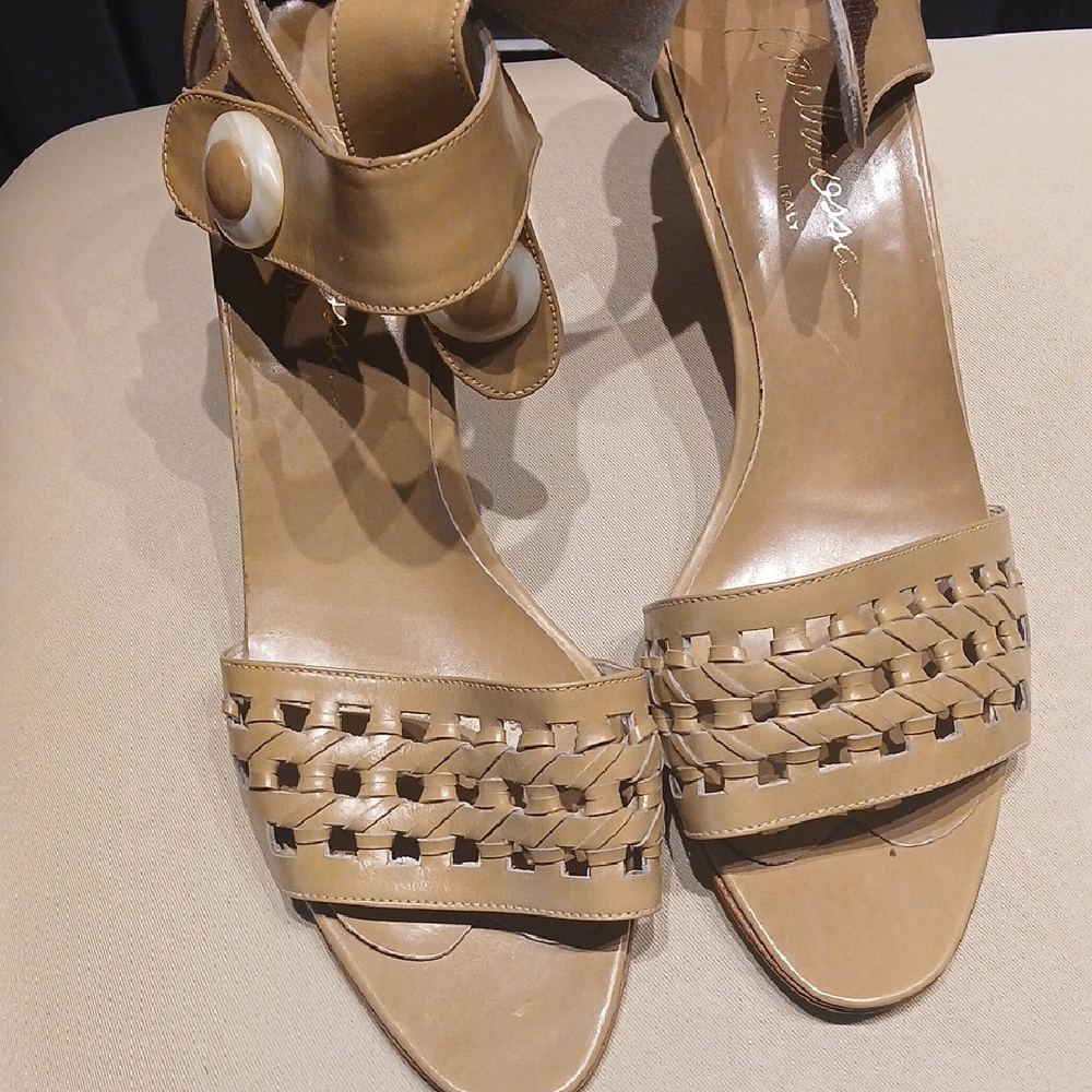 Barbarossa Italian Made Tan Kitten Heel Leather Sandals